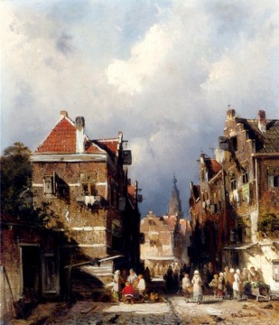 Charles Leickert Painting - A Dutch Street Scene landscape Charles Leickert